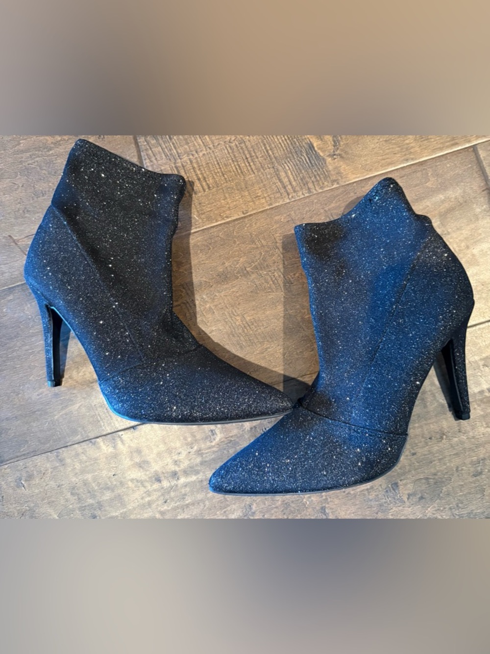 Brash Black Glitter Pointed-Toe Ankle Booties